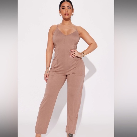Fashion Nova Pants - Errand Time Jumpsuit - Taupe  From FashionNova (size: Large)